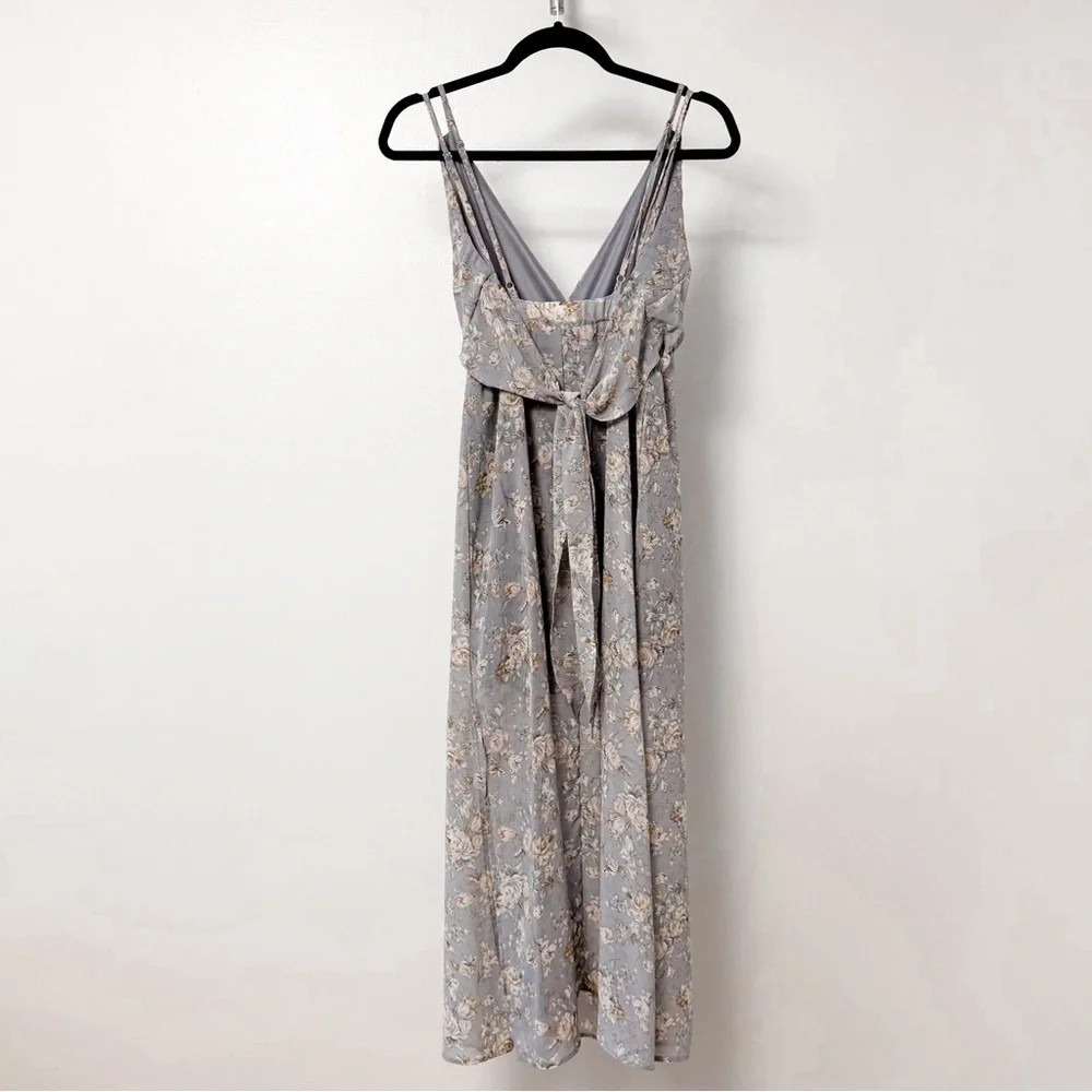 No Frills Floral Tie Back Sheer Skirt Winter Chic Midi dress Light‎ Purple Small - Picture 2 of 9